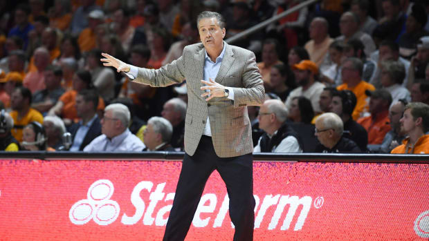 Kentucky Head Coach John Calipari during an NCAA college basketball game between Tennessee and Kentucky in Knoxville, Tenn., Saturday, March 9, 2024.