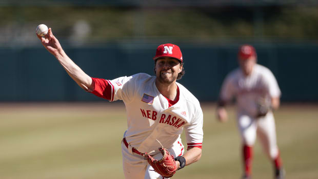 Nebraska's Brett Sears delivers a pitch during Saturday's game against South Alabama.