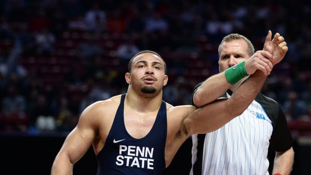 Penn State's Aaron Brooks became the Nittany Lions' third four-time champion at the 2024 Big Ten Wrestling Championships.
