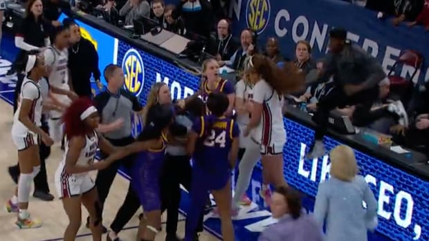 A fight breaks out between the LSU and South Carolina women’s basketball teams.