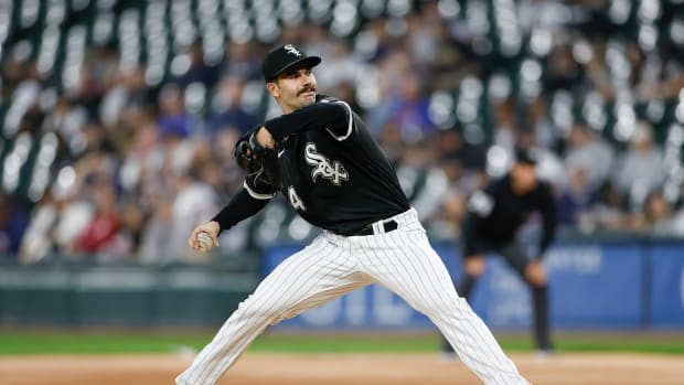Sep 29, 2023; Chicago, Illinois, USA; Chicago White Sox starting pitcher Dylan Cease (84) delivers a pitch against the San Diego Padres during the first inning at Guaranteed Rate Field.