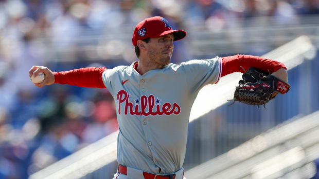 Mar 4, 2024; Dunedin, Florida, USA; Philadelphia Phillies pitcher Griff McGarry (71) throws a pitch against the Toronto Blue Jays in the fifth inning at TD Ballpark. Mandatory Credit: Nathan Ray Seebeck-USA TODAY Sports