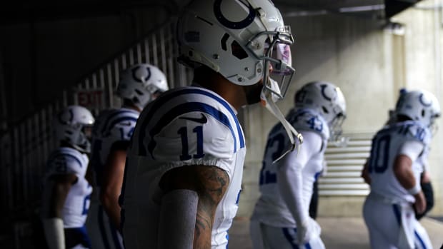 Dec 10, 2023; Cincinnati, Ohio, USA; Indianapolis Colts wide receiver Michael Pittman Jr. (11) gets set to take the field prior to a game against the Cincinnati Bengals at Paycor Stadium.
