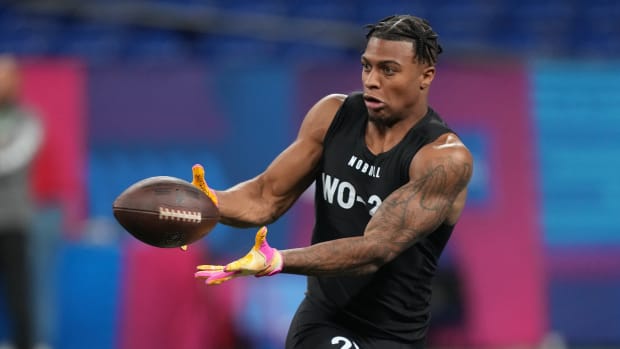 Mar 2, 2024; Indianapolis, IN, USA; Southern California wide receiver Brenden Rice (WO25) during the 2024 NFL Combine at Lucas Oil Stadium.