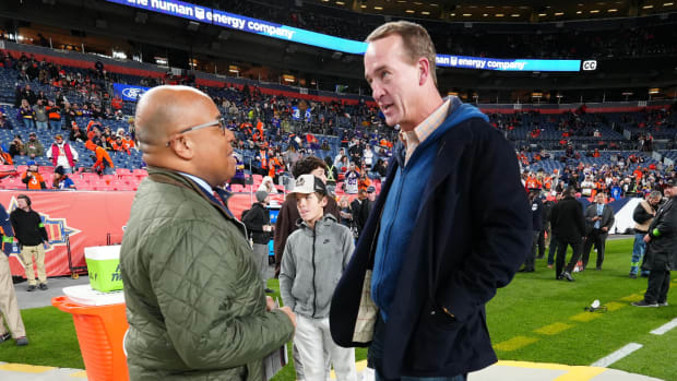 Nov 19, 2023; Denver, Colorado, USA; Former Denver Bronco quarterback Peyton Manning before the game at Empower Field at Mile High.