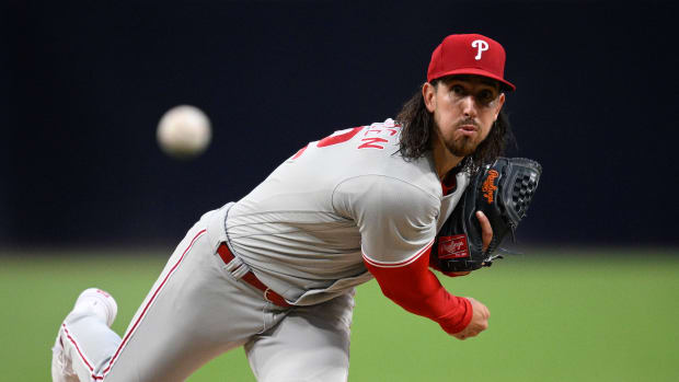Sep 5, 2023; San Diego, California, USA; Philadelphia Phillies starting pitcher Michael Lorenzen (22) throws a pitch against the San Diego Padres during the first inning at Petco Park.
