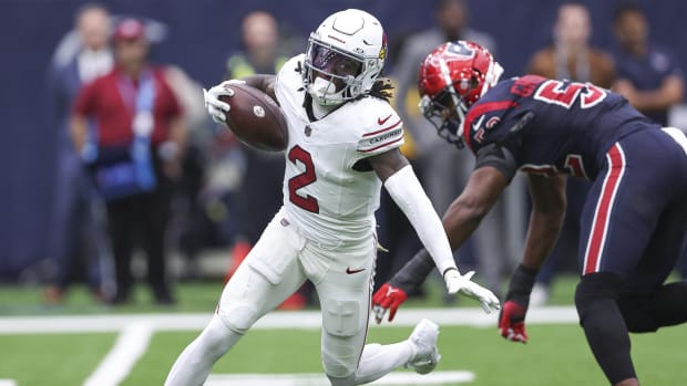 Nov 19, 2023; Houston, Texas, USA; Arizona Cardinals wide receiver Marquise Brown (2) runs with the ball during the game against the Houston Texans at NRG Stadium.