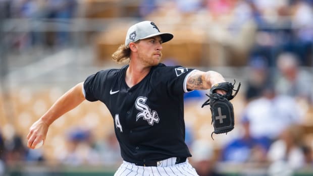 Mar 6, 2024; Phoenix, Arizona, USA; Chicago White Sox pitcher Michael Kopech against the Los Angeles Dodgers during a spring training baseball game at Camelback Ranch-Glendale.