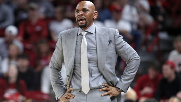 Vanderbilt head coach Jerry Stackhouse looks on while coaching in a game.