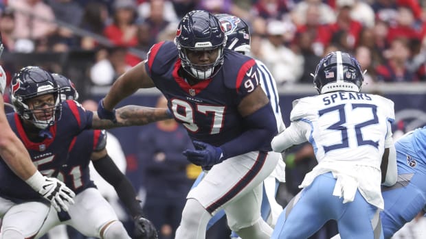 Dec 31, 2023; Houston, Texas, USA; Houston Texans defensive lineman Teair Tart (97) in action during the game against the Tennessee Titans at NRG Stadium. Mandatory Credit: Troy Taormina-USA TODAY Sports  