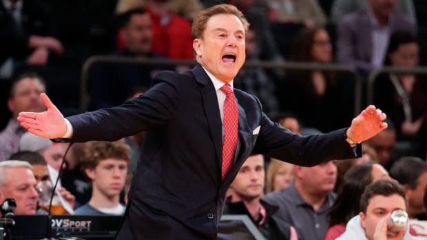 St. John's Red Storm head coach Rick Pitino reacts against Seton Hall Pirates during the first half at Madison Square Garden in New York City on March 14, 2024.