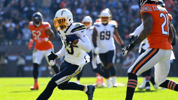 Keeanan Allen makes a catch against the Bears. The Chargers veteran receiver has been acquired by the Bears for a fourth-round pick.