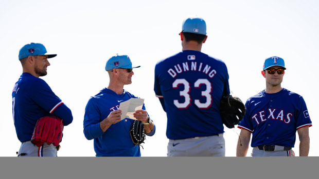 Nathan Eovaldi, left, and Dane Dunning are set to be two of the Texas Rangers' starting pitchers coming out of spring training, along with Andrew Heaney and Jon Gray. Cody Bradford is also a likely candidate to start until Max Scherzer, Tyler Mahle and Jacob deGrom return from surgery recovery in the summer.