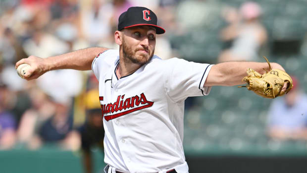 Jun 25, 2023; Cleveland, Ohio, USA; Cleveland Guardians relief pitcher Trevor Stephan (37) throws a pitch during the tenth inning against the Milwaukee Brewers at Progressive Field.