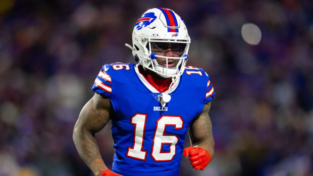 Jan 21, 2024; Orchard Park, New York, USA; Buffalo Bills wide receiver Trent Sherfield (16) against the Kansas City Chiefs in the 2024 AFC divisional round game at Highmark Stadium.