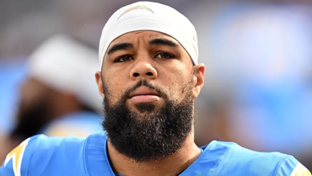 Chargers wide receiver Keenan Allen looks on in a game.