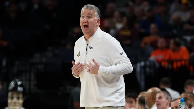 Purdue Boilermakers head coach Matt Painter reacts during the first half against the Michigan State Spartans at Target Center.