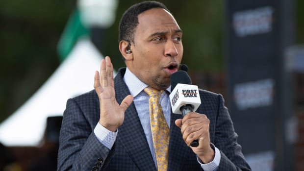Stephen A. Smith speaks during a show taped at Florida A&M in 2021.