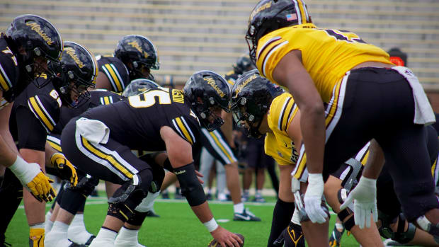 Mar 16, 2024; Columbia, MO, USA; Both sides of the Missouri Tigers' annual Black & Gold Spring Game await a snap.
