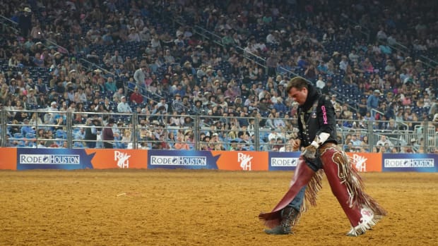 Professional Bareback Rider Shane O'Connell competes in the second round of Rodeo Houston 2024.
