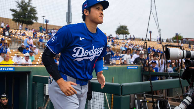 Mar 6, 2024; Phoenix, Arizona, USA; Los Angeles Dodgers designated hitter Shohei Ohtani (17) against the Chicago White Sox during a spring training baseball game at Camelback Ranch-Glendale.