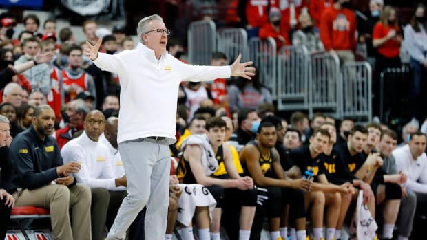 Iowa coach Fran McCaffrey during the first half against Ohio State at Value City Arena.