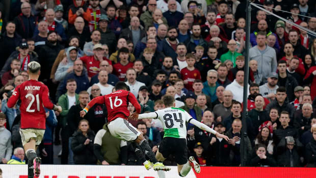 Amad Diallo pictured (no.16) scoring for Manchester United in a 4-3 win over Liverpool in the quarter-finals of the FA Cup in March 2024