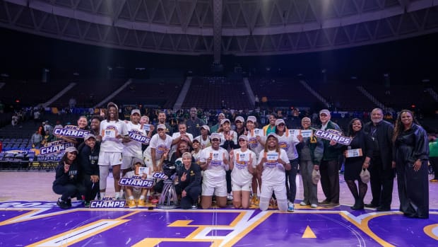 Norfolk State University Lady Spartans Win the 2023-24 MEAC Women's Basketball Tournament Championship over the Howard University Lady Bison.  Credit: MEAC