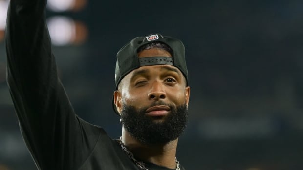 Aug 12, 2023; Baltimore, Maryland, USA; Baltimore Ravens wide receiver Odell Beckham Jr. (3) waves to the crowd during the second half against the Philadelphia Eagles at M&T Bank Stadium.