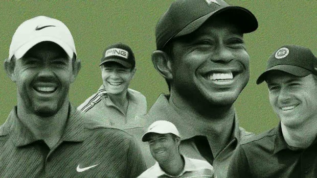 Rory McIlroy, Viktor Hovland, Scottie Scheffler, Tiger Woods and Jordan Spieth (pictured left to right) are high on the SI Golf top 36 equity shares list.