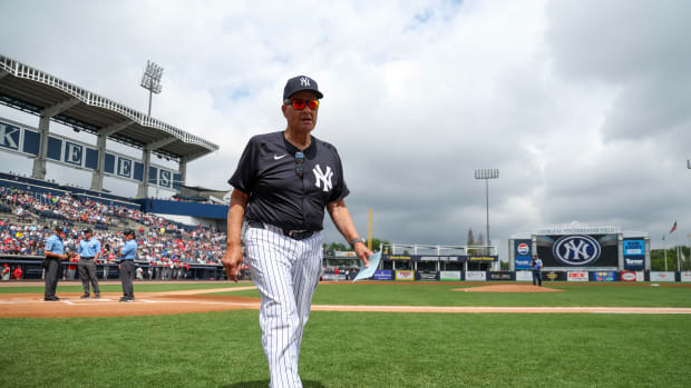 Mar 18, 2024; Tampa, Florida, USA; New York Yankees former manger Joe Torre brings out the lineup card for a game against the Philadelphia Phillies during spring training at George M. Steinbrenner Field.