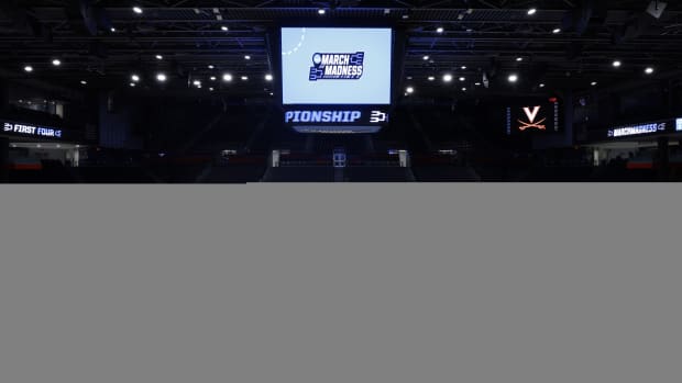 General view of the Virginia Cavaliers during NCAA Tournament First Four Practice at UD Arena.