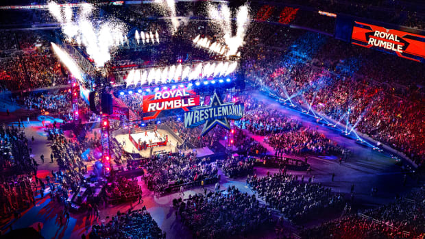 A shot of the WWE Royal Rumble stadium ahead of WrestleMania 38.