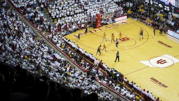Feb 22, 2024; Bloomington, Indiana, USA; A view of the arena during the game between the Iowa Hawkeyes and the Indiana Hoosiers in the first half at Simon Skjodt Assembly Hall. 