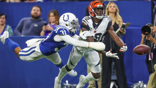 Indianapolis Colts cornerback Quincy Wilson (31) is called for pass interference against Cincinnati Bengals wide receiver A.J. Green (18) late in the first half at Lucas Oil Stadium on Sunday, Sept. 9, 2018. Photos Of Indianapolis Colts And Cincinnati Bengals First Regular Season Nfl Game 2018  