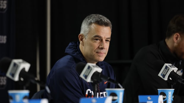 Virginia Cavaliers head coach Tony Bennett talks with the media during NCAA Tournament First Four Practice at UD Arena.