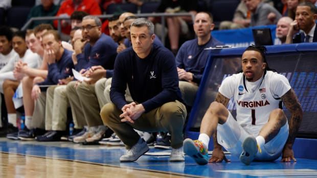 Mar 19, 2024; Dayton, OH, USA; Virginia Cavaliers head coach Tony Bennet looks on in the first half against the Colorado State Rams at UD Arena.