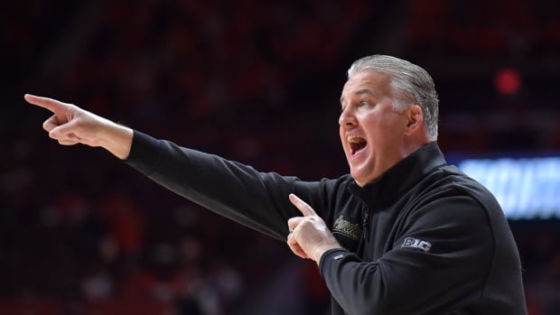 Purdue Boilermakers head coach Matt Painter reacts during the first half against the Illinois Fighting Illini at State Farm Center.
