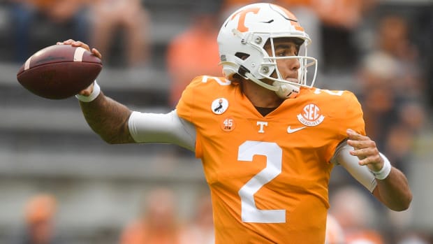 Tennessee quarterback Jarrett Guarantano (2) throws a pass during a game between Alabama and Tennessee at Neyland Stadium in Knoxville, Tenn. on Saturday, Oct. 24, 2020. 102420 Ut Bama Gameaction  