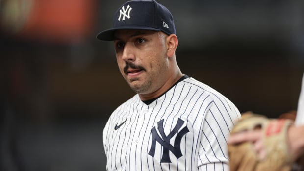 May 24, 2023; Bronx, New York, USA; New York Yankees starting pitcher Nestor Cortes (65) walks off the field after the top of the sixth inning against the Baltimore Orioles at Yankee Stadium. Mandatory Credit: Vincent Carchietta-USA TODAY Sports  