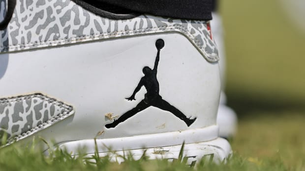 Air Jordan brand logo on a golf shoe