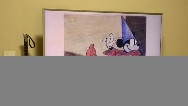 An illustration of Sorcerer Mickey on Samsung’s The Frame Disney100 Edition TV.