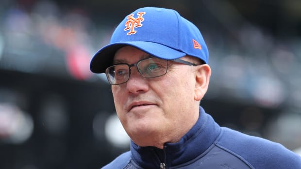 Apr 7, 2023; New York City, New York, USA; New York Mets owner Steve Cohen on the field before the home opener against the Miami Marlins at Citi Field. Mandatory Credit: Brad Penner-USA TODAY Sports