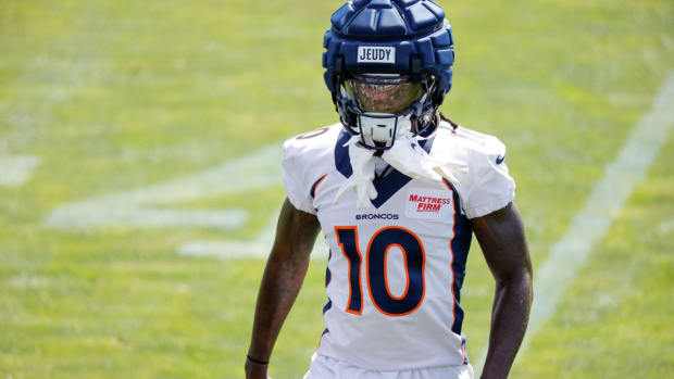 Jul 28, 2023; Englewood, CO, USA; Denver Broncos wide receiver Jerry Jeudy (10) during training camp at Centura Health Training Center. Mandatory Credit: Isaiah J. Downing-USA TODAY Sports  