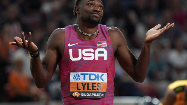Noah Lyles at the 2023 World Athletics Championships in Budapest.