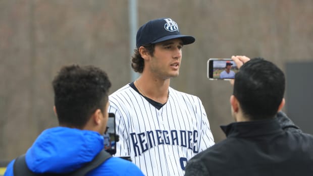 Hudson Valley Renegades outfielder Spencer Jones during media day on April 5, 2023. Renegades Media Day