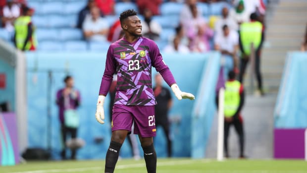 Andre Onana pictured playing for Cameroon at the 2022 FIFA World Cup in Qatar