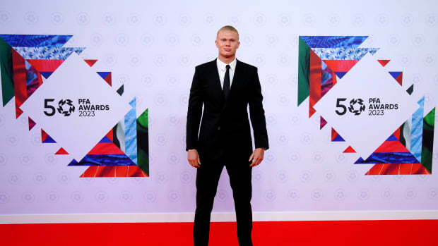 Erling Haaland pictured at the 2023 PFA Awards ceremony in Manchester