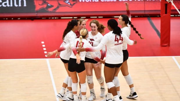 Arkansas volleyball team during season-opening weekend at the 2023 Razorback Classic
