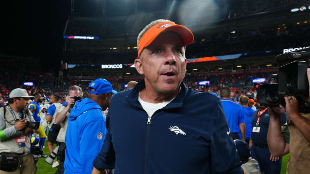Denver Broncos head coach Sean Payton following the preseason win over the Los Angeles Rams at Empower Field at Mile High.